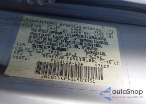 2011 Nissan Versa 1.8S z USA, uszkodzony, nr VIN 3N1BC1CP1BL409051